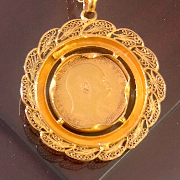 22K Gold 1904 King Edward Coin set on a 21K Gold Pendant & 21K Gold Necklace! - Picture 6 of 16
